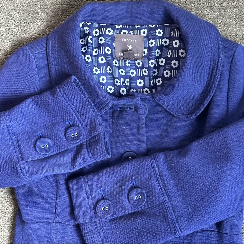 Forever 21 Women’s Big Button Purple Peacoat Size M Vtg Retro Coquette Babydoll